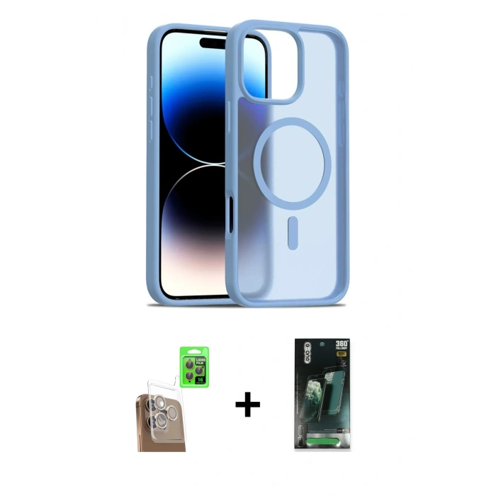 MARSİLYAN™- iPhone 16 Pro Kılıf Siluet Minimal Prime - Siyah 360 Mat Full Body Arka Koruyucu + Raze Metal Kamera Lens - CLTM
