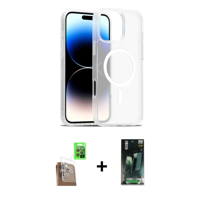 MARSİLYAN™- iPhone 16 Pro Kılıf Siluet Minimal Prime - Siyah 360 Mat Full Body Arka Koruyucu + Raze Metal Kamera Lens - CLTM