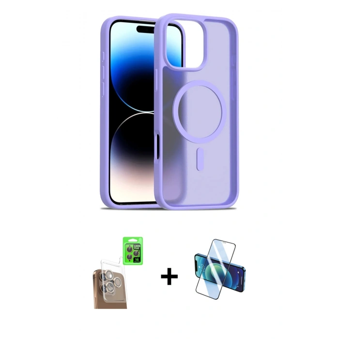 MARSİLYAN™- iPhone 16 Pro Kılıf Siluet Minimal Prime - Siyah 3D Antistatik Cam Ekran Koruyucu + Raze Metal Kamera Lens - CLTM