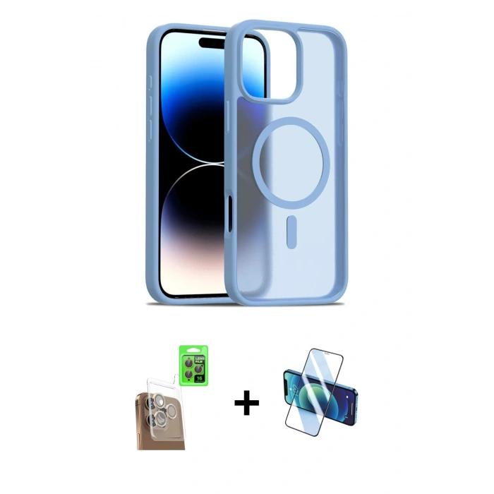 MARSİLYAN™- iPhone 16 Pro Kılıf Siluet Minimal Prime - Siyah 3D Antistatik Cam Ekran Koruyucu + Raze Metal Kamera Lens - CLTM
