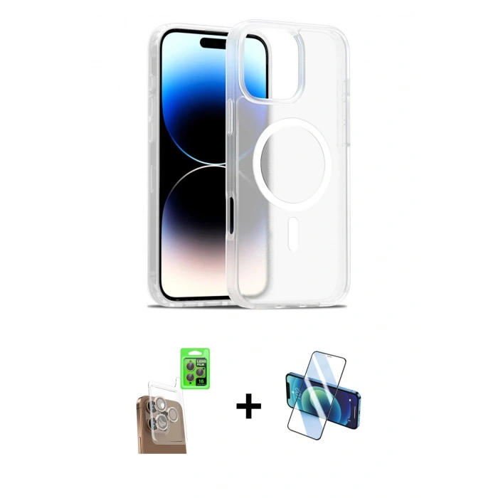 MARSİLYAN™- iPhone 16 Pro Kılıf Siluet Minimal Prime - Siyah 3D Antistatik Cam Ekran Koruyucu + Raze Metal Kamera Lens - CLTM