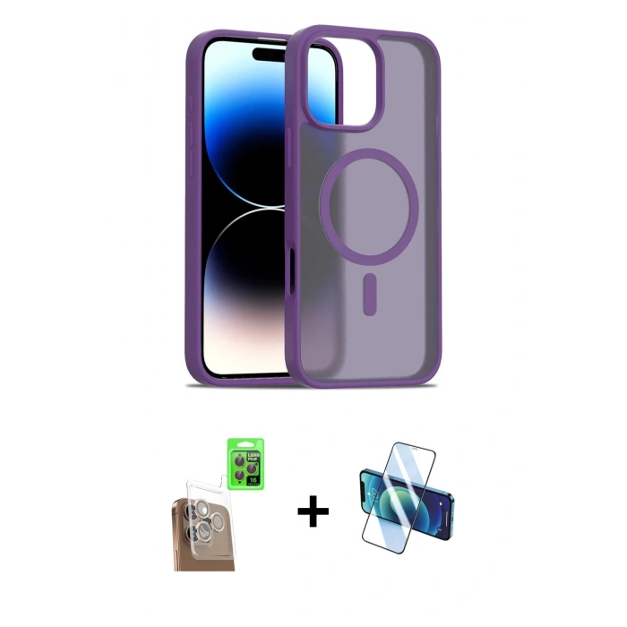 MARSİLYAN™- iPhone 16 Pro Kılıf Siluet Minimal Prime - Siyah 3D Antistatik Cam Ekran Koruyucu + Raze Metal Kamera Lens - CLTM