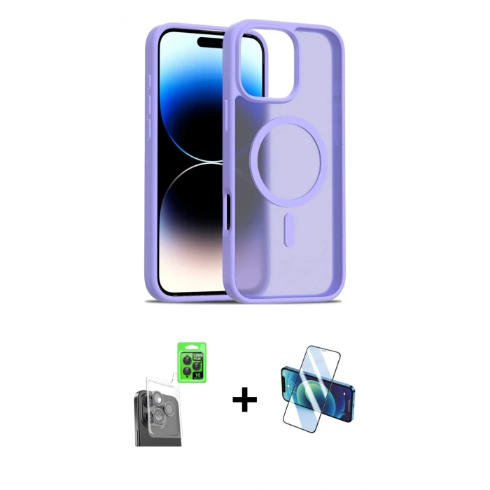 MARSİLYAN™- iPhone 16 Pro Kılıf Siluet Minimal Prime - Siyah 3D Antistatik Cam Ekran Koruyucu + Raze Metal Kamera Lens - SH