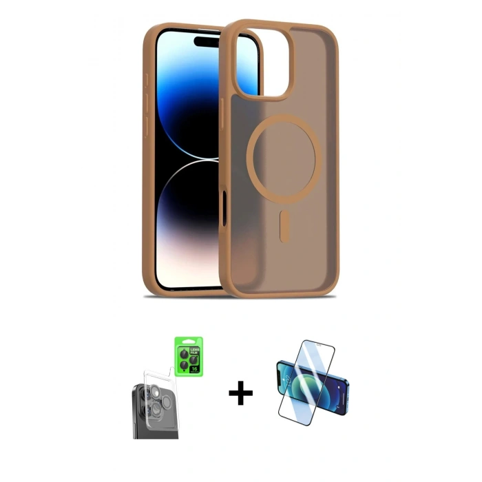 MARSİLYAN™- iPhone 16 Pro Kılıf Siluet Minimal Prime - Siyah 3D Antistatik Cam Ekran Koruyucu + Raze Metal Kamera Lens - SH