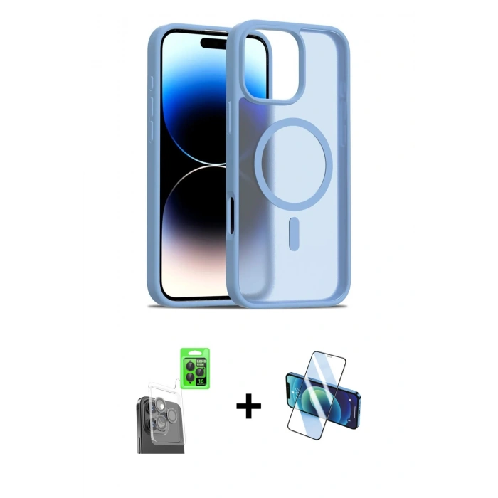 MARSİLYAN™- iPhone 16 Pro Kılıf Siluet Minimal Prime - Siyah 3D Antistatik Cam Ekran Koruyucu + Raze Metal Kamera Lens - SH