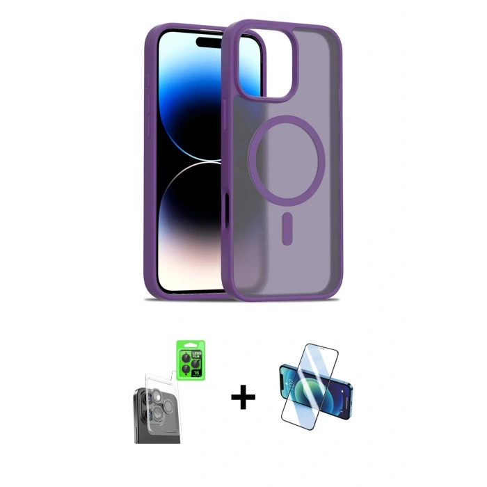 MARSİLYAN™- iPhone 16 Pro Kılıf Siluet Minimal Prime - Siyah 3D Antistatik Cam Ekran Koruyucu + Raze Metal Kamera Lens - SH