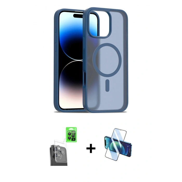 MARSİLYAN™- iPhone 16 Pro Kılıf Siluet Minimal Prime - Siyah 3D Antistatik Cam Ekran Koruyucu + Raze Metal Kamera Lens - SH