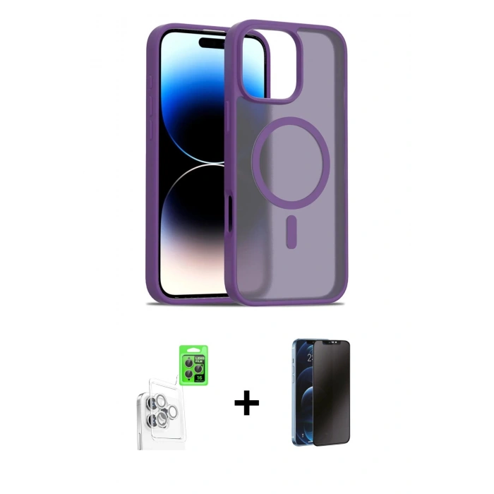 MARSİLYAN™- iPhone 16 Pro Kılıf Siluet Minimal Prime - Siyah 3D Antistatik Hayalet Cam Ekran Koruyucu + Raze Metal Kamera Lens - BZ