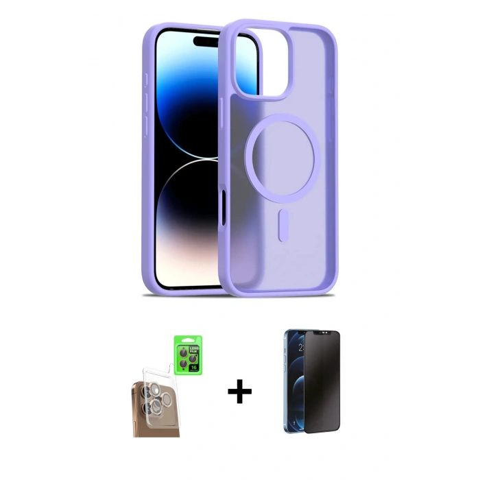 MARSİLYAN™- iPhone 16 Pro Kılıf Siluet Minimal Prime - Siyah 3D Antistatik Hayalet Cam Ekran Koruyucu + Raze Metal Kamera Lens - CLTM
