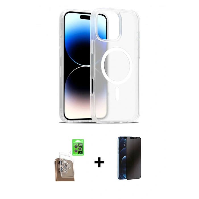 MARSİLYAN™- iPhone 16 Pro Kılıf Siluet Minimal Prime - Siyah 3D Antistatik Hayalet Cam Ekran Koruyucu + Raze Metal Kamera Lens - CLTM