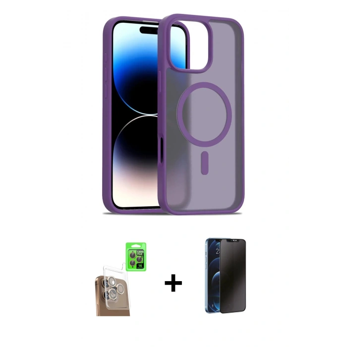 MARSİLYAN™- iPhone 16 Pro Kılıf Siluet Minimal Prime - Siyah 3D Antistatik Hayalet Cam Ekran Koruyucu + Raze Metal Kamera Lens - CLTM