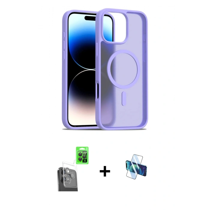 MARSİLYAN™- iPhone 16 Pro Kılıf Siluet Minimal Prime - Siyah 3D Antistatik Seramik Nano Ekran Koruyucu + Raze Metal Kamera Lens - SH