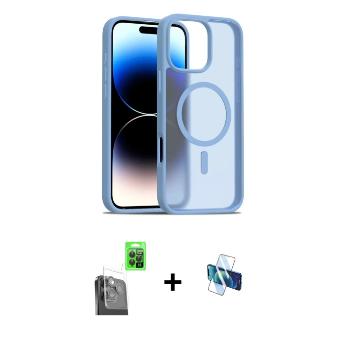 MARSİLYAN™- iPhone 16 Pro Kılıf Siluet Minimal Prime - Siyah 3D Antistatik Seramik Nano Ekran Koruyucu + Raze Metal Kamera Lens - SH