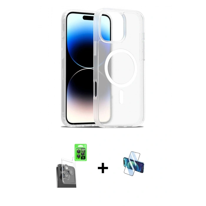 MARSİLYAN™- iPhone 16 Pro Kılıf Siluet Minimal Prime - Siyah 3D Antistatik Seramik Nano Ekran Koruyucu + Raze Metal Kamera Lens - SH