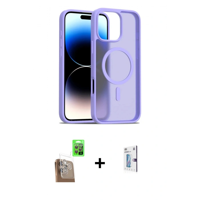 MARSİLYAN™- iPhone 16 Pro Kılıf Siluet Minimal Prime - Siyah Bilvis 0.18mm Plus Cam Ekran Koruyucu + Raze Metal Kamera Lens - CLTM