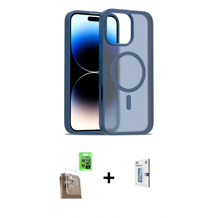 MARSİLYAN™- iPhone 16 Pro Kılıf Siluet Minimal Prime - Siyah Bilvis 0.18mm Plus Cam Ekran Koruyucu + Raze Metal Kamera Lens - CLTM