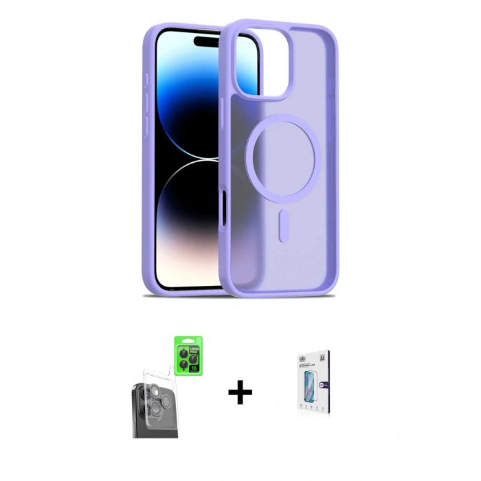 MARSİLYAN™- iPhone 16 Pro Kılıf Siluet Minimal Prime - Siyah Bilvis 0.18mm Plus Cam Ekran Koruyucu + Raze Metal Kamera Lens - SH