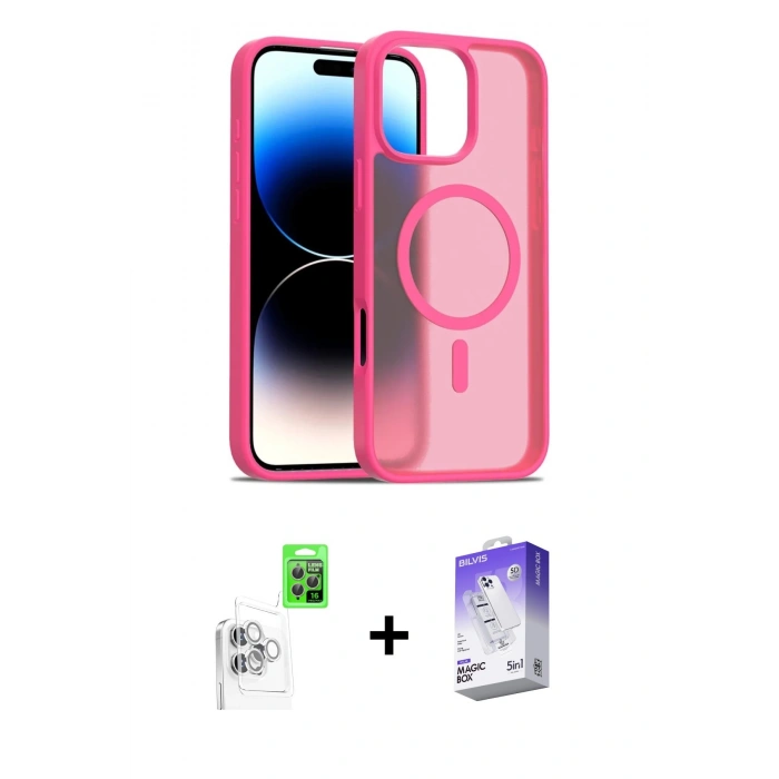 MARSİLYAN™- iPhone 16 Pro Kılıf Siluet Minimal Prime - Siyah Bilvis 5in1 3D Magic Cam Ekran Koruyucu + Raze Metal Kamera Lens - BZ