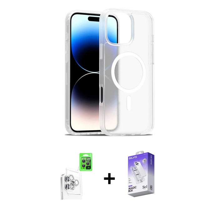 MARSİLYAN™- iPhone 16 Pro Kılıf Siluet Minimal Prime - Siyah Bilvis 5in1 3D Magic Cam Ekran Koruyucu + Raze Metal Kamera Lens - BZ