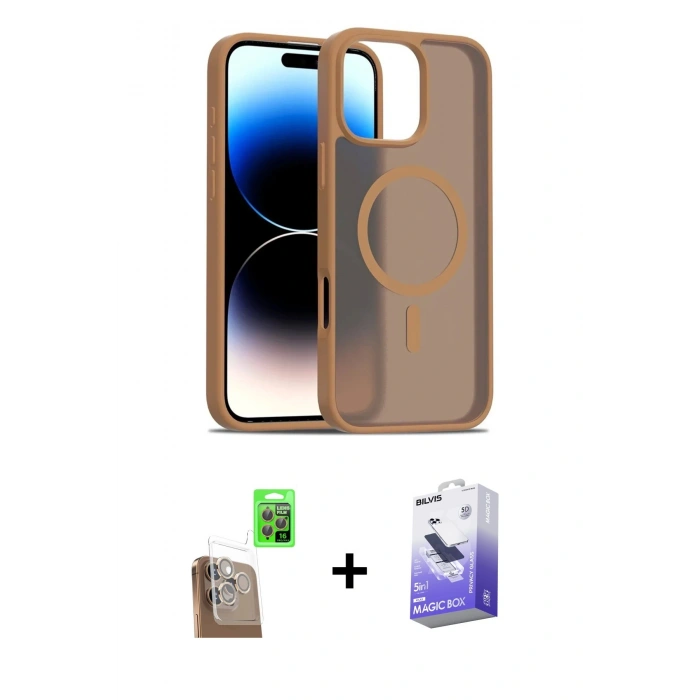 MARSİLYAN™- iPhone 16 Pro Kılıf Siluet Minimal Prime - Siyah Bilvis 5in1 5D Magic Hayalet Cam Ekran Koruyucu + Raze Metal Kamera Lens - CLTM
