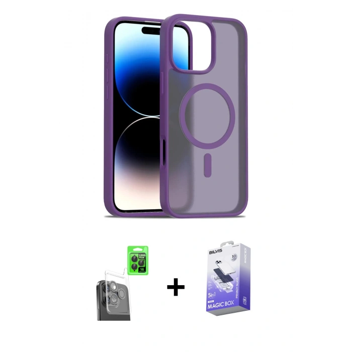 MARSİLYAN™- iPhone 16 Pro Kılıf Siluet Minimal Prime - Siyah Bilvis 5in1 5D Magic Hayalet Cam Ekran Koruyucu + Raze Metal Kamera Lens - SH