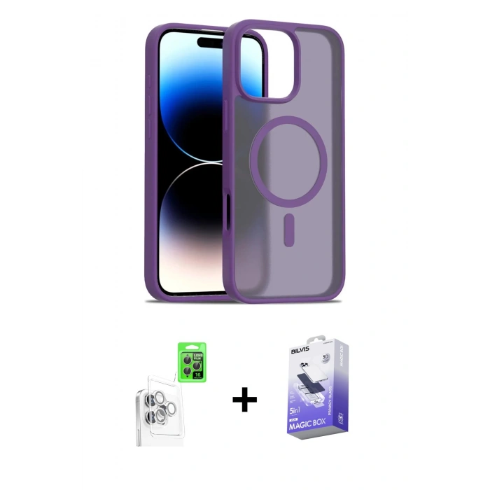 MARSİLYAN™- iPhone 16 Pro Kılıf Siluet Minimal Prime - Siyah Bilvis 5in1 5D Magic Hayalet Cam Ekran Koruyucu + Raze Metal Kamera Lens - BZ