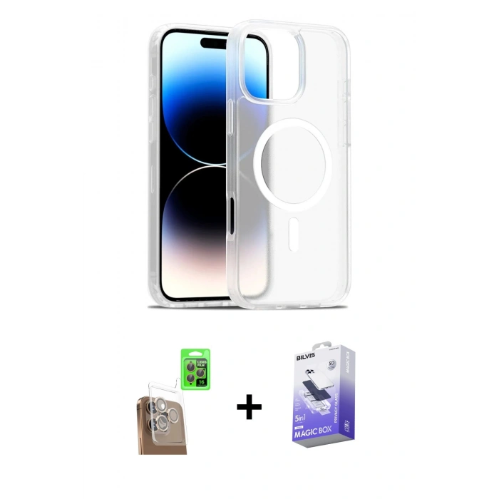 MARSİLYAN™- iPhone 16 Pro Kılıf Siluet Minimal Prime - Siyah Bilvis 5in1 5D Magic Hayalet Cam Ekran Koruyucu + Raze Metal Kamera Lens - CLTM