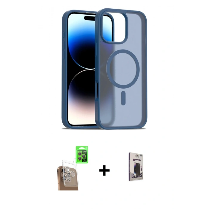 MARSİLYAN™- iPhone 16 Pro Kılıf Siluet Minimal Prime - Siyah Bilvis Hayalet Cam Ekran Koruyucu + Raze Metal Kamera Lens - CLTM