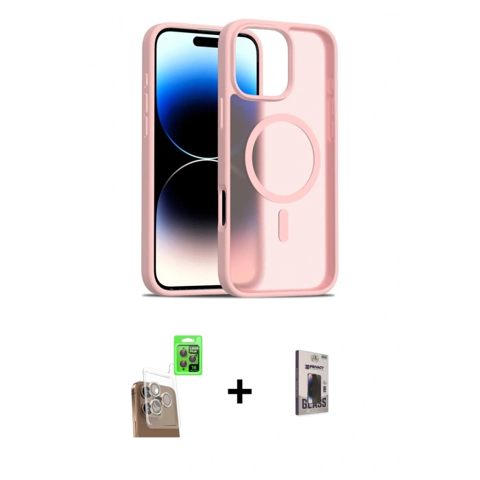 MARSİLYAN™- iPhone 16 Pro Kılıf Siluet Minimal Prime - Siyah Bilvis Hayalet Cam Ekran Koruyucu + Raze Metal Kamera Lens - CLTM