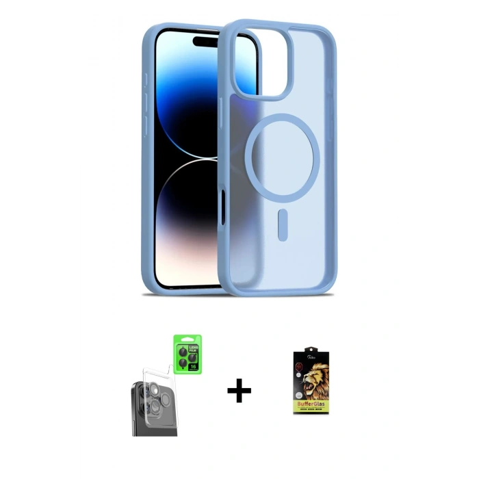 MARSİLYAN™- iPhone 16 Pro Kılıf Siluet Minimal Prime - Siyah Buffer Cam Ekran Koruyucu + Raze Metal Kamera Lens - SH