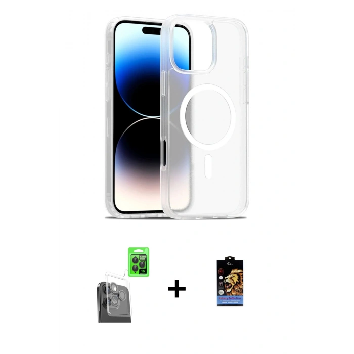 MARSİLYAN™- iPhone 16 Pro Kılıf Siluet Minimal Prime - Siyah Buffer Hayalet Cam Ekran Koruyucu + Siyah Raze Metal Kamera Lens