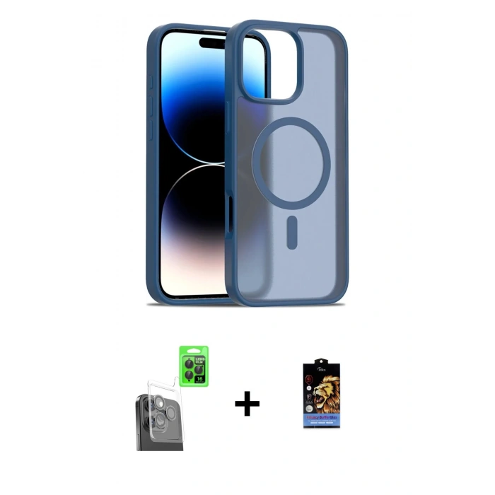 MARSİLYAN™- iPhone 16 Pro Kılıf Siluet Minimal Prime - Siyah Buffer Hayalet Cam Ekran Koruyucu + Siyah Raze Metal Kamera Lens