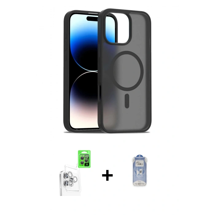 MARSİLYAN™- iPhone 16 Pro Kılıf Siluet Minimal Prime - Siyah Joko Magic 5D Cam + Raze Metal Kamera Lens - BZ