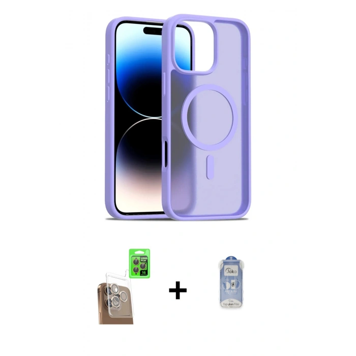 MARSİLYAN™- iPhone 16 Pro Kılıf Siluet Minimal Prime - Siyah Joko Magic 5D Cam + Çöl Titanyum Raze Metal Kamera Lens