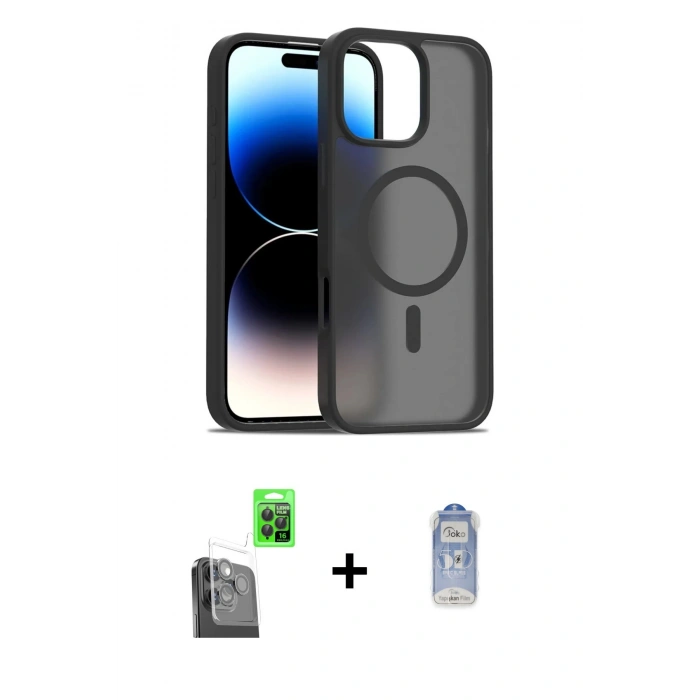 MARSİLYAN™- iPhone 16 Pro Kılıf Siluet Minimal Prime - Siyah Joko Magic 5D Cam + Raze Metal Kamera Lens - SH