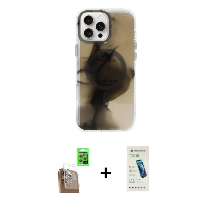 MARSİLYAN™- iPhone 16 Pro Kılıf Ufuk Doku Prime - Şeffaf Pasifik Cam Ekran Koruyucu + Raze Metal Kamera Lens - CLTM