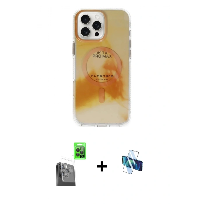 MARSİLYAN™- iPhone 16 Pro Kılıf Ufuk Doku Prime - Siyah 3D Antistatik Seramik Nano Ekran Koruyucu + Raze Metal Kamera Lens - SH