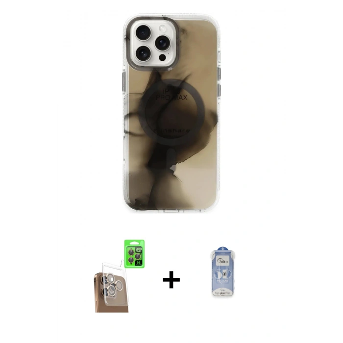 MARSİLYAN™- iPhone 16 Pro Kılıf Ufuk Doku Prime - Siyah Joko Magic 5D Cam + Raze Metal Kamera Lens - CLTM