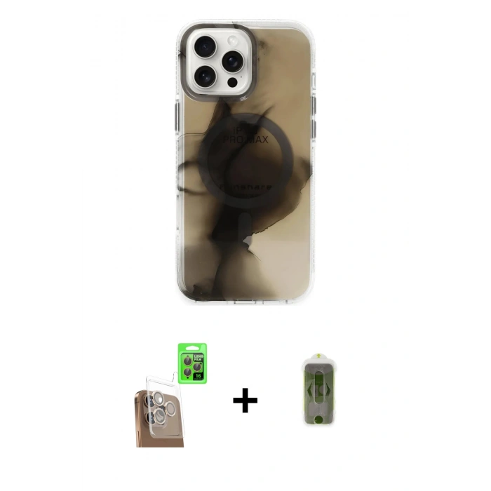 MARSİLYAN™- iPhone 16 Pro Kılıf Ufuk Doku Prime - Siyah Joko Magic 5D Hayalet Cam + Raze Metal Kamera Lens - CLTM