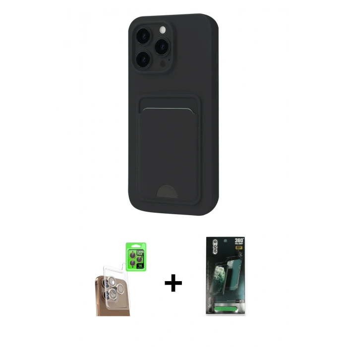MARSİLYAN™- iPhone 16 Pro Kılıf Vadi Çizgi Prime - Siyah 360 Mat Full Body Arka Koruyucu + Raze Metal Kamera Lens - CLTM
