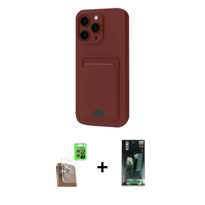 MARSİLYAN™- iPhone 16 Pro Kılıf Vadi Çizgi Prime - Siyah 360 Mat Full Body Arka Koruyucu + Raze Metal Kamera Lens - CLTM
