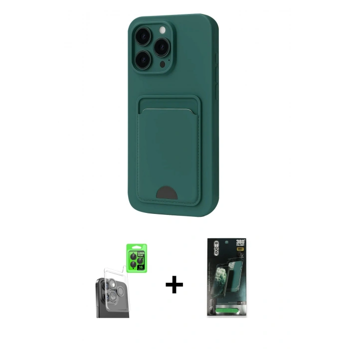 MARSİLYAN™- iPhone 16 Pro Kılıf Vadi Çizgi Prime - Siyah 360 Mat Full Body Arka Koruyucu + Raze Metal Kamera Lens - SH