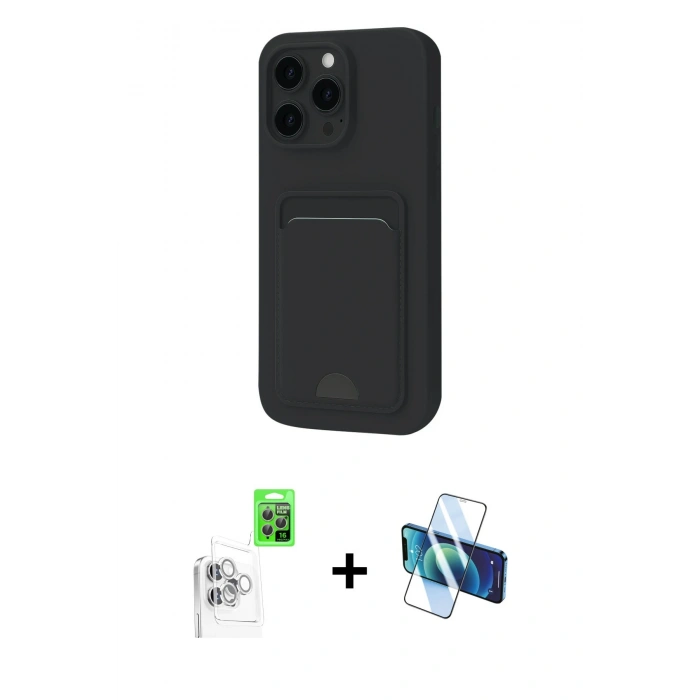 MARSİLYAN™- iPhone 16 Pro Kılıf Vadi Çizgi Prime - Siyah 3D Antistatik Cam Ekran Koruyucu + Raze Metal Kamera Lens - BZ