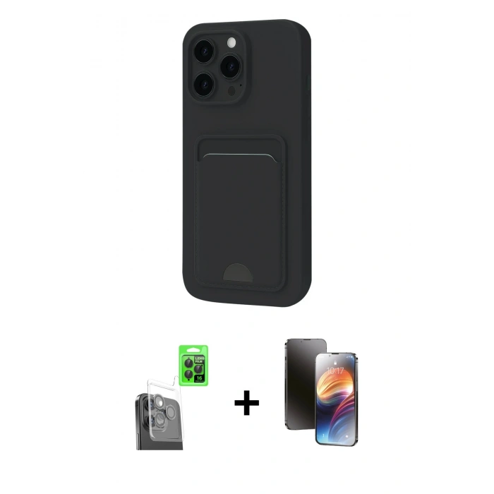 MARSİLYAN™- iPhone 16 Pro Kılıf Vadi Çizgi Prime - Siyah 3D Antistatik Mat Seramik Nano Ekran Koruyucu + Raze Metal Kamera Lens - SH