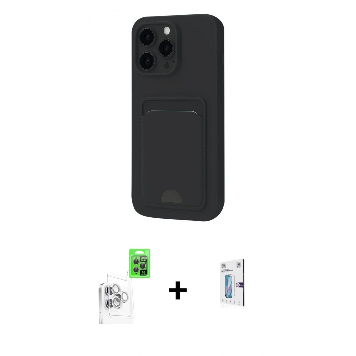 MARSİLYAN™- iPhone 16 Pro Kılıf Vadi Çizgi Prime - Siyah Bilvis 0.18mm Plus Cam Ekran Koruyucu + Raze Metal Kamera Lens - BZ
