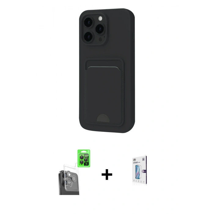 MARSİLYAN™- iPhone 16 Pro Kılıf Vadi Çizgi Prime - Siyah Bilvis 0.18mm Plus Cam Ekran Koruyucu + Raze Metal Kamera Lens - SH