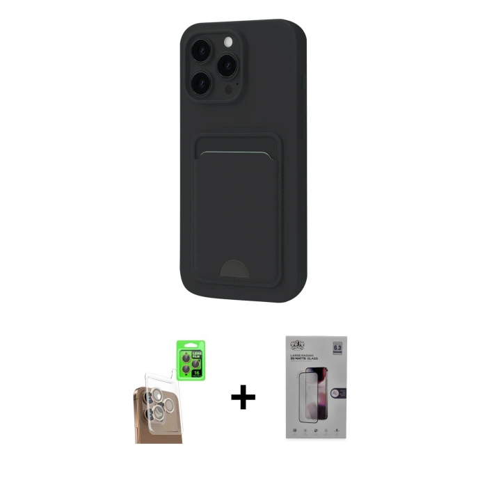 MARSİLYAN™- iPhone 16 Pro Kılıf Vadi Çizgi Prime - Siyah Bilvis 3D Mat Cam Ekran Koruyucu + Raze Metal Kamera Lens - CLTM