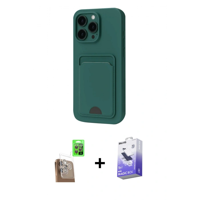 MARSİLYAN™- iPhone 16 Pro Kılıf Vadi Çizgi Prime - Siyah Bilvis 5in1 5D Magic Hayalet Cam Ekran Koruyucu + Raze Metal Kamera Lens - CLTM