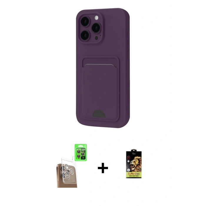 MARSİLYAN™- iPhone 16 Pro Kılıf Vadi Çizgi Prime - Siyah Buffer Cam Ekran Koruyucu + Raze Metal Kamera Lens - CLTM