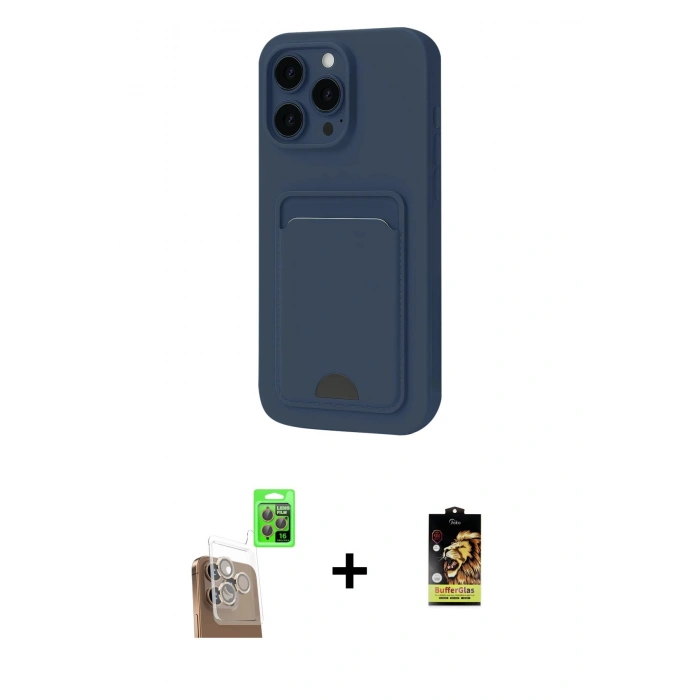 MARSİLYAN™- iPhone 16 Pro Kılıf Vadi Çizgi Prime - Siyah Buffer Cam Ekran Koruyucu + Raze Metal Kamera Lens - CLTM